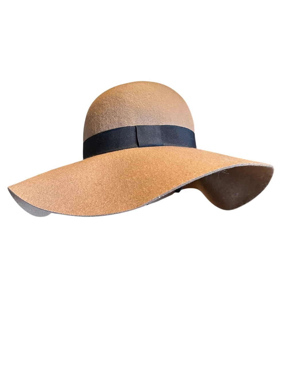 Wide Brim Felted Sun Hat, Beige color with Black Band
